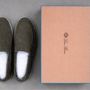 Loro Piana Men's Dark Green Suede Slip-Ons